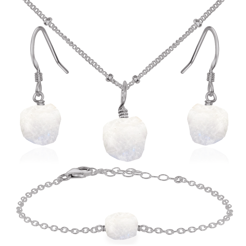 Raw Rainbow Moonstone Crystal Jewellery Set