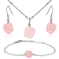 Raw Rose Quartz Crystal Jewellery Set