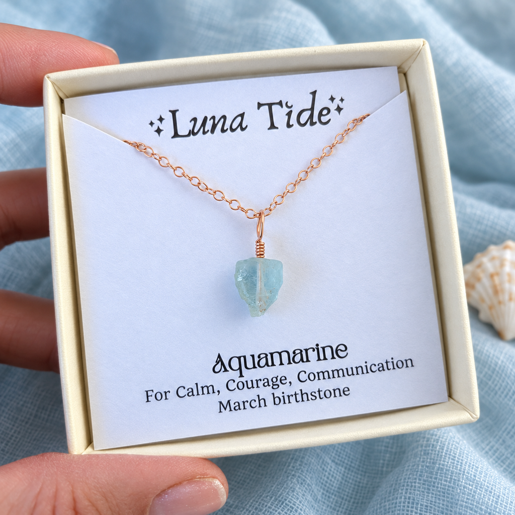 Tiny Raw Aquamarine Pendant Necklace
