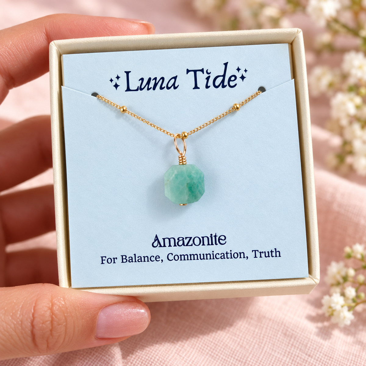 Tiny Rough Amazonite Gemstone Pendant Choker