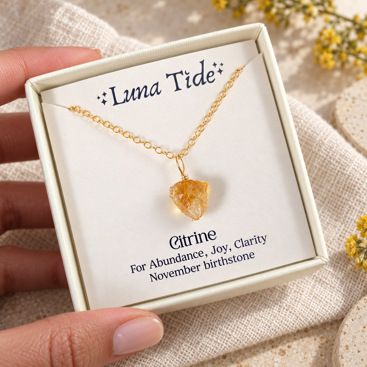 Tiny Rough Citrine Gemstone Pendant Choker
