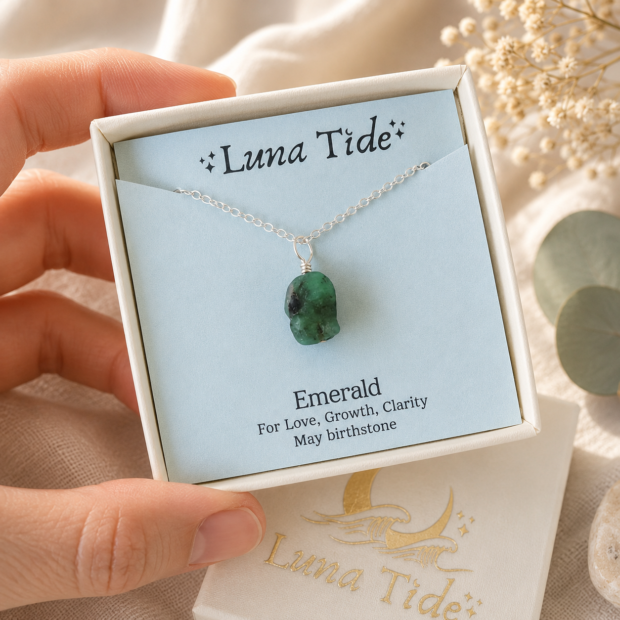 Tiny Raw Emerald Pendant Necklace