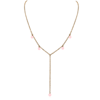 Bronze Rose Quartz Gemstone Bead Drop Lariat Y Necklace