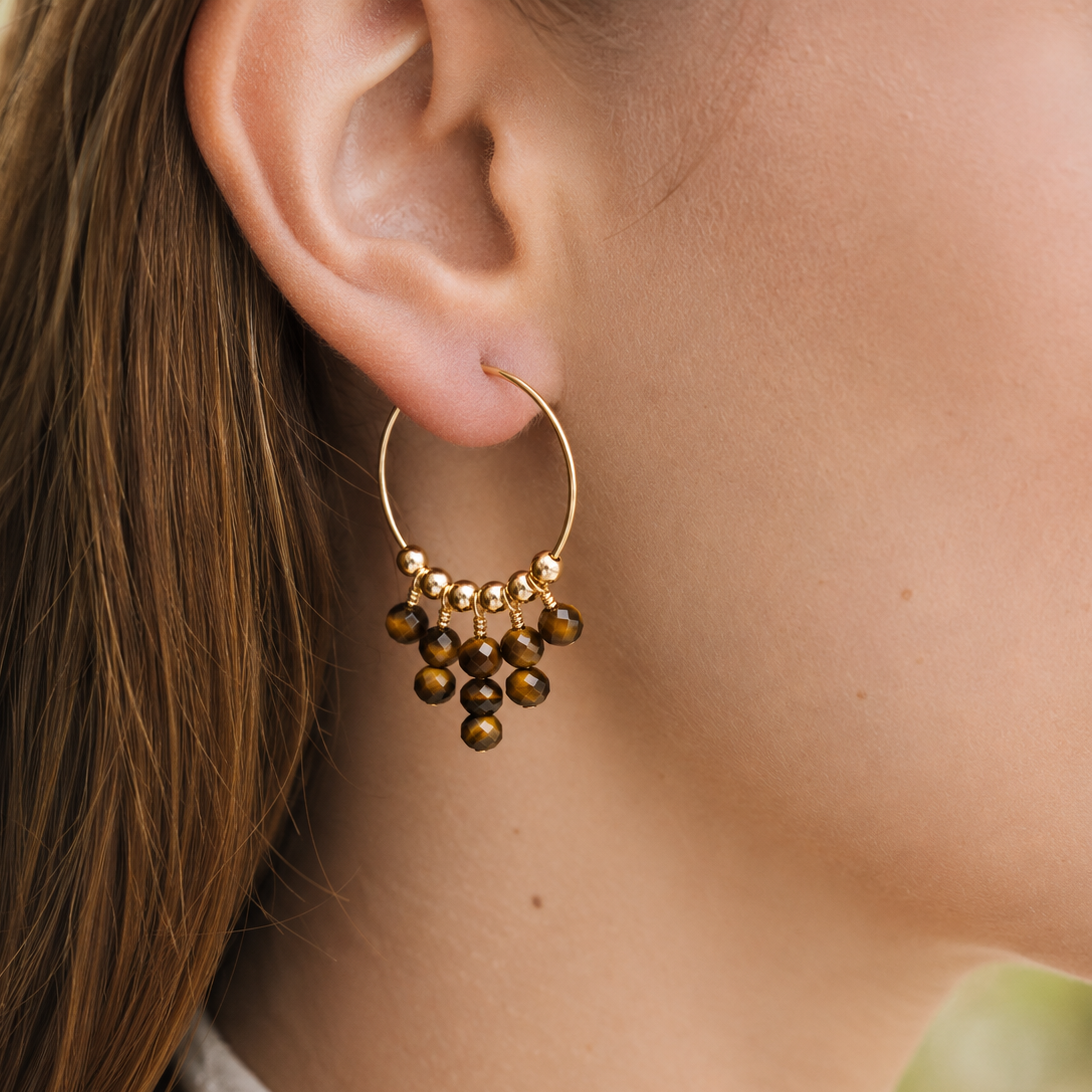 Tiger's Eye Statement Hoop Earrings