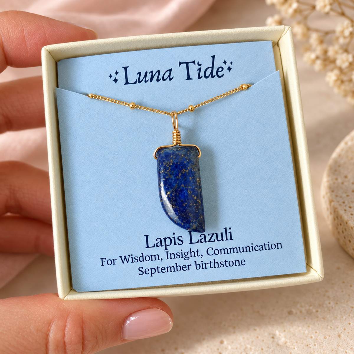 Small Smooth Lapis Lazuli Gentle Point Crystal Pendant Necklace