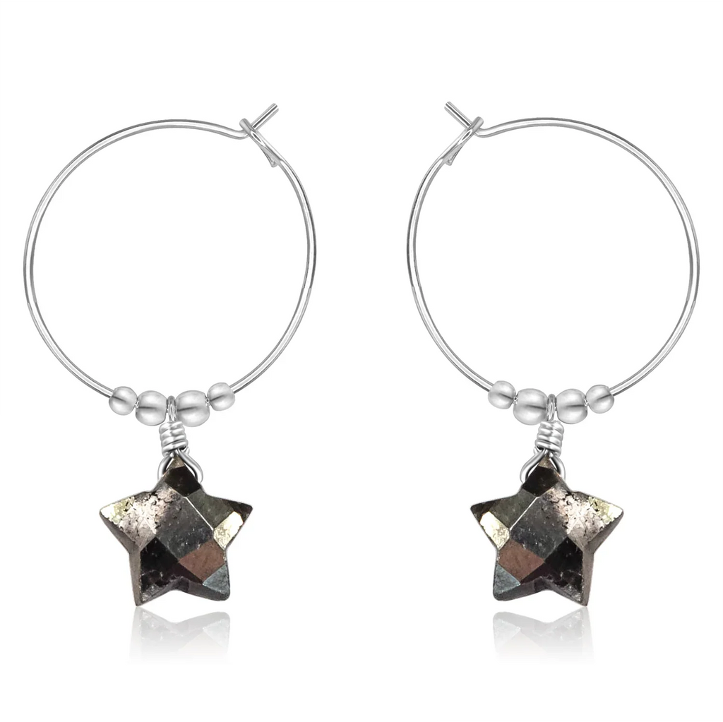 Little Pyrite Crystal Star Hoop Earrings