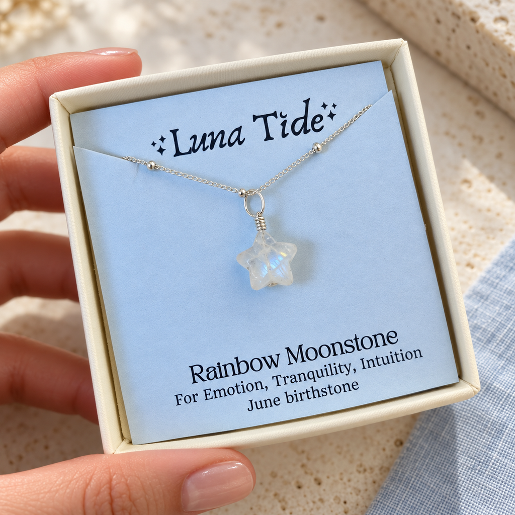 Rainbow Moonstone Tiny Star Pendant Choker Necklace
