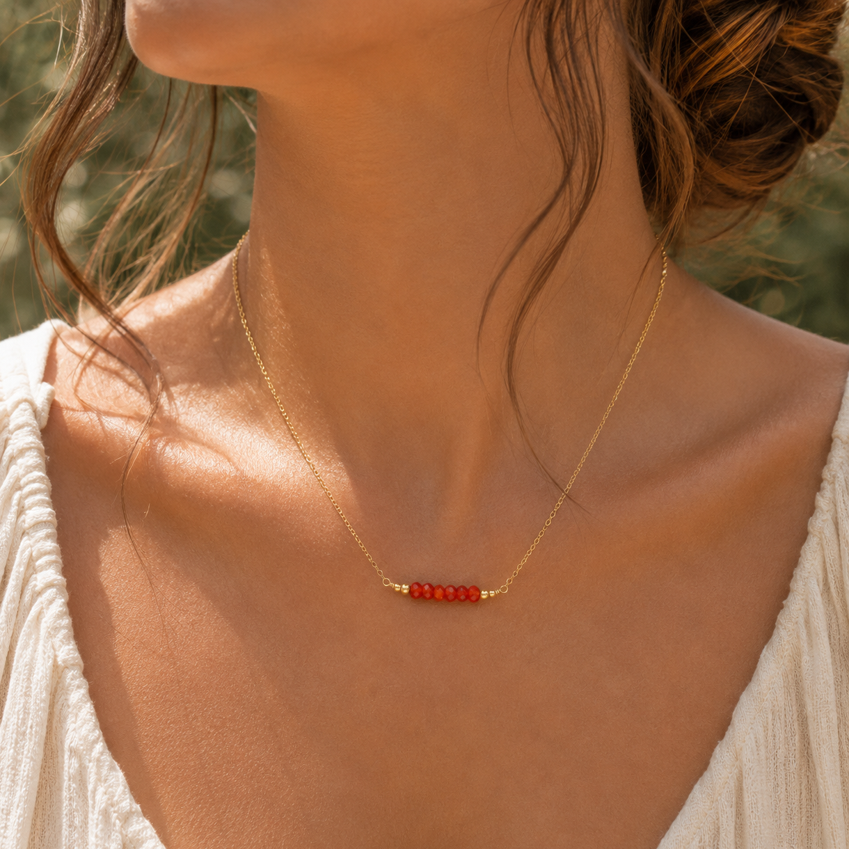 Sparkling Orange Carnelian Faceted Bead Bar Necklace