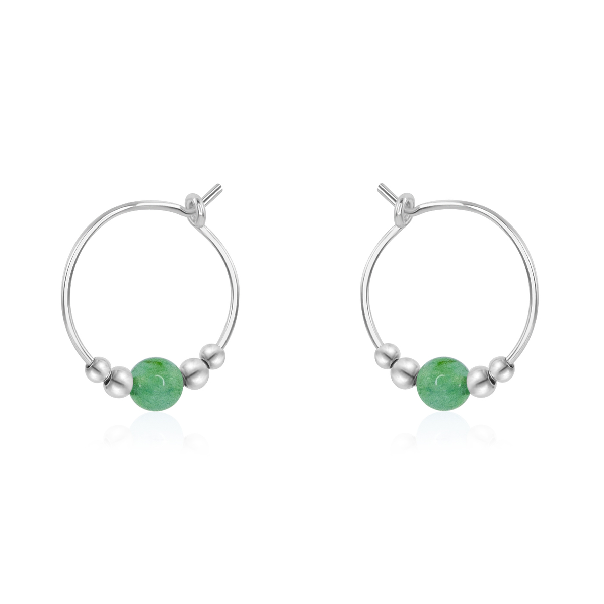 Tiny Aventurine Gemstone Bead Hoop Earrings