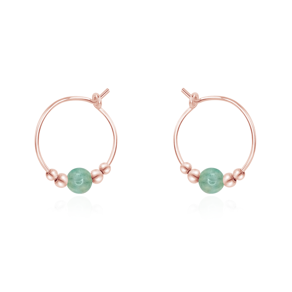 Tiny Amazonite Gemstone Bead Hoop Earrings