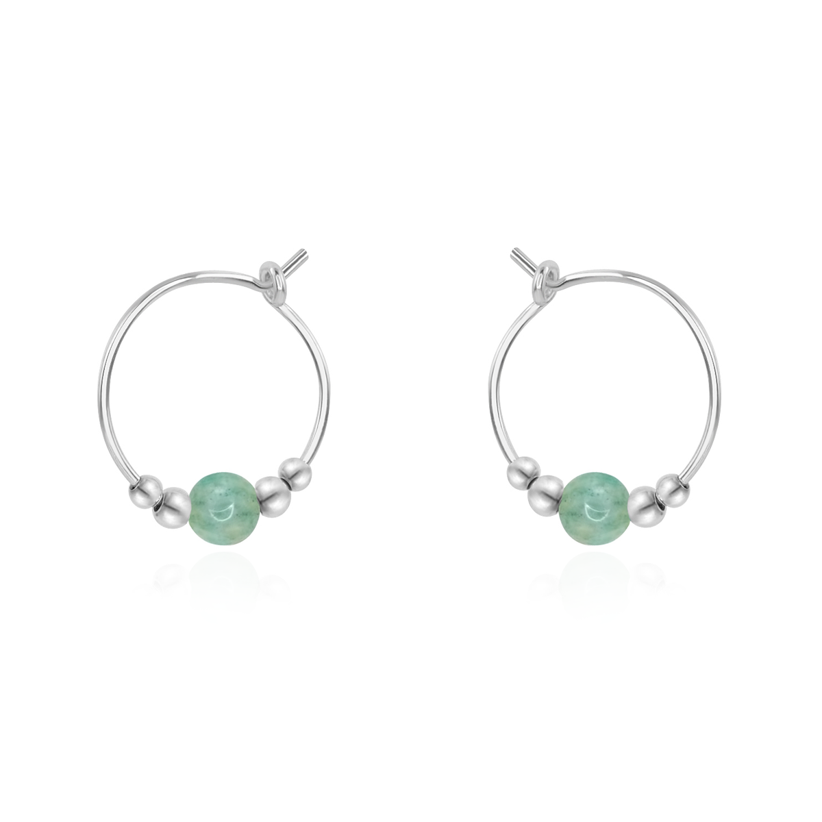 Tiny Amazonite Gemstone Bead Hoop Earrings