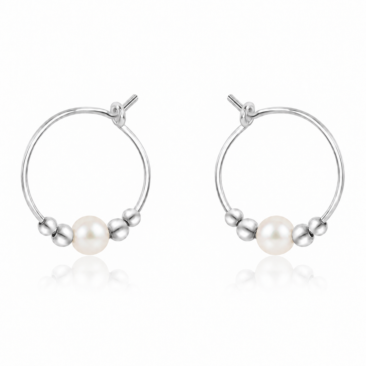 Tiny White Freshwater Pearl Bead Hoop Earrings