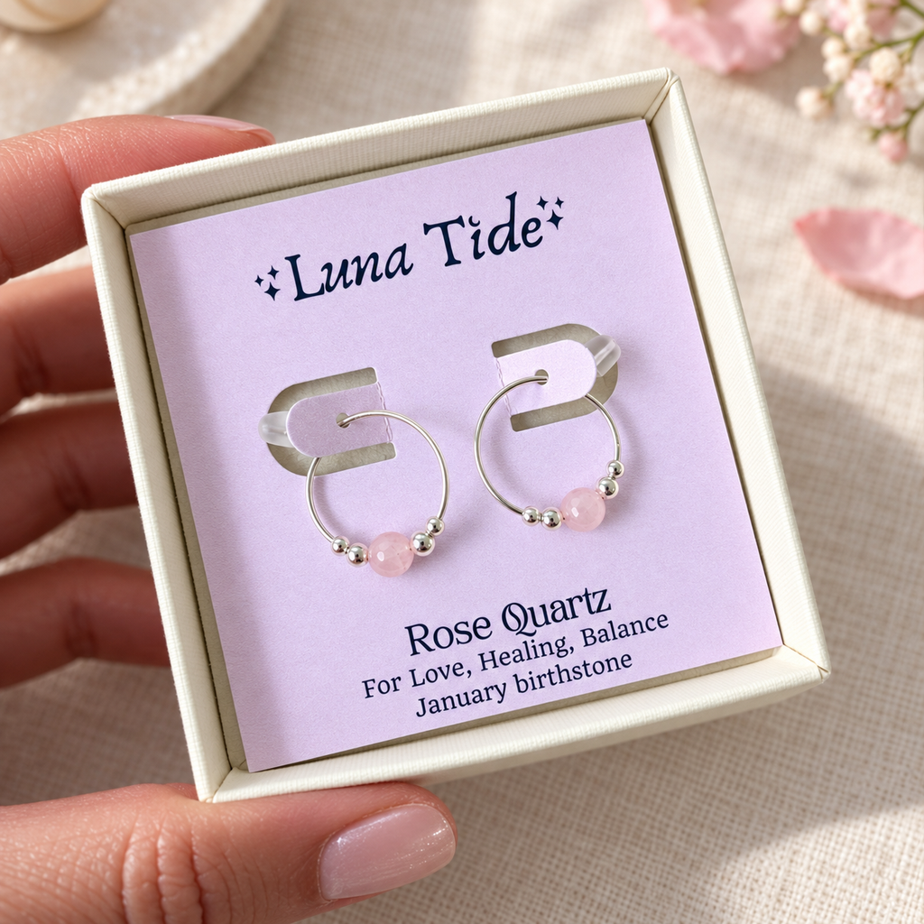 Tiny Rose Quartz Bead Hoop Earrings
