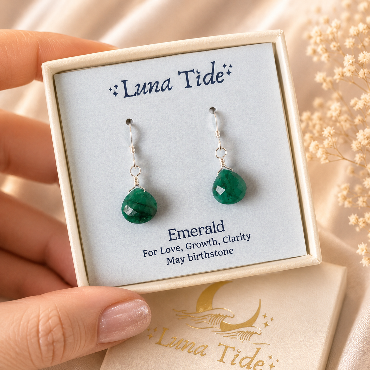 Emerald Gemstone Teardrop Dangle Earrings