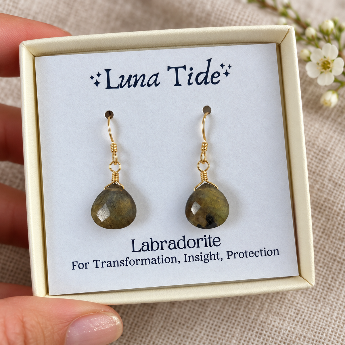Labradorite Gemstone Teardrop Dangle Earrings