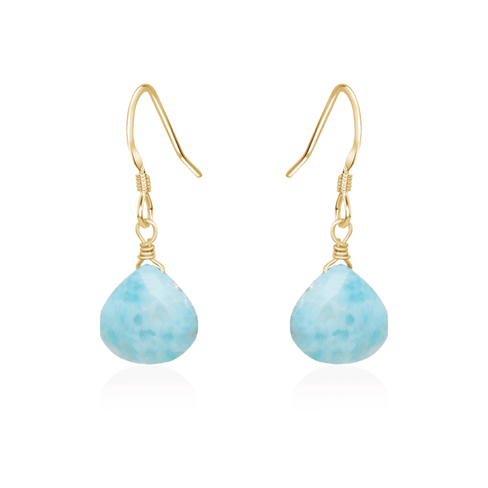 Larimar Gemstone Teardrop Dangle Earrings - Larimar Gemstone Teardrop Dangle Earrings - 14k Gold Fill - Luna Tide Handmade Crystal Jewellery