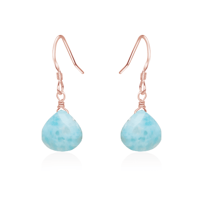 Larimar Gemstone Teardrop Dangle Earrings - Larimar Gemstone Teardrop Dangle Earrings - 14k Rose Gold Fill - Luna Tide Handmade Crystal Jewellery