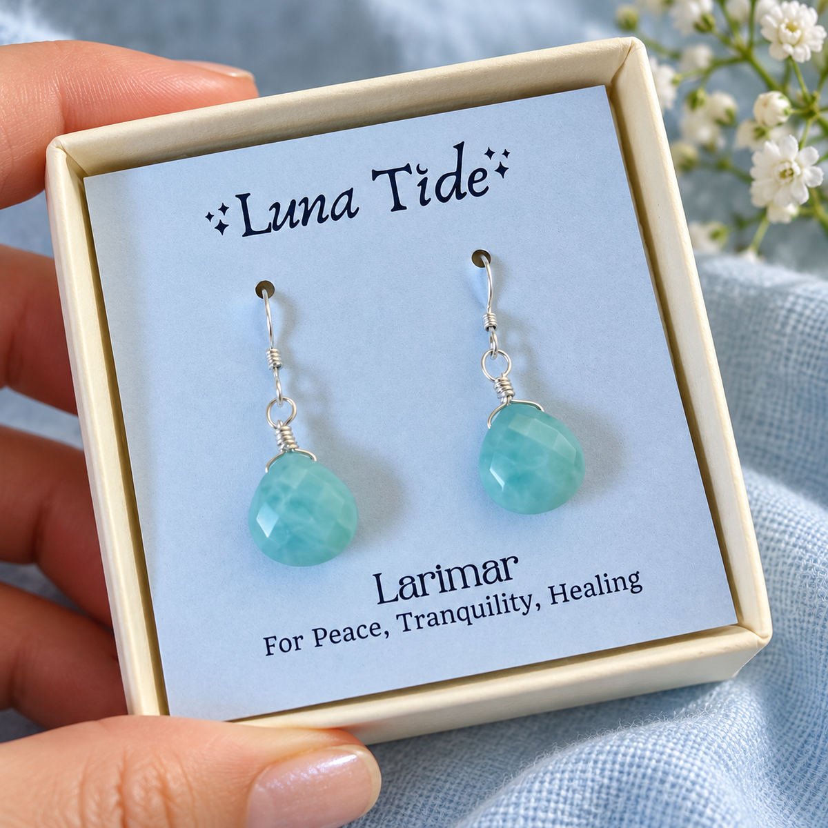 Larimar Gemstone Teardrop Dangle Earrings