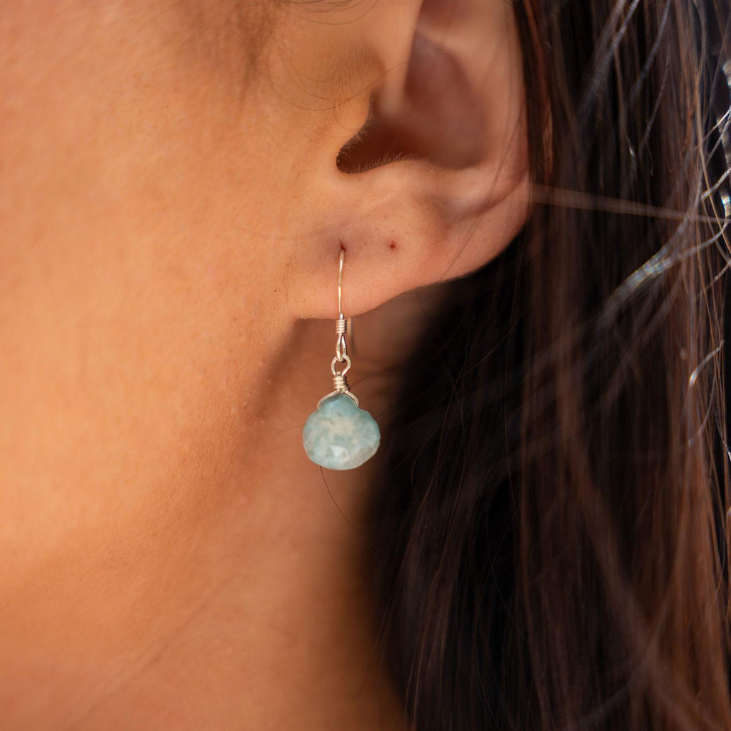 Larimar Gemstone Teardrop Dangle Earrings - Larimar Gemstone Teardrop Dangle Earrings - Sterling Silver - Luna Tide Handmade Crystal Jewellery