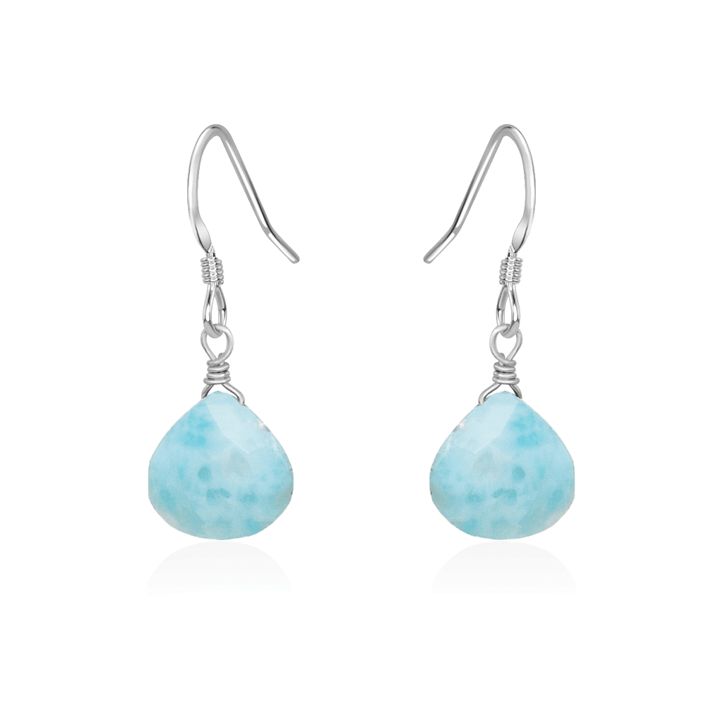Larimar Gemstone Teardrop Dangle Earrings - Larimar Gemstone Teardrop Dangle Earrings - Sterling Silver - Luna Tide Handmade Crystal Jewellery