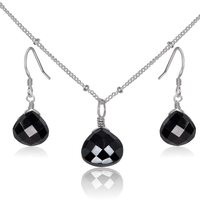 Black Onyx Tiny Teardrop Earrings & Necklace Set