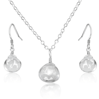Crystal Quartz Tiny Teardrop Earrings & Necklace Set - Crystal Quartz Tiny Teardrop Earrings & Necklace Set - Sterling Silver / Cable - Luna Tide Handmade Crystal Jewellery