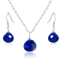 Lapis Lazuli Tiny Teardrop Earrings & Necklace Set