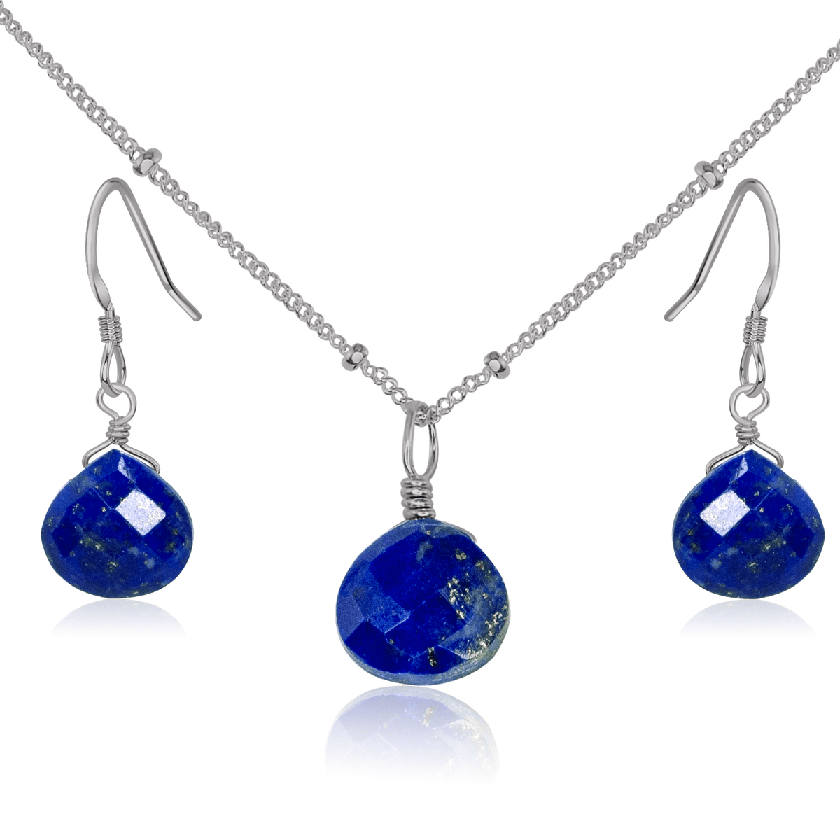 Lapis Lazuli Tiny Teardrop Earrings & Necklace Set