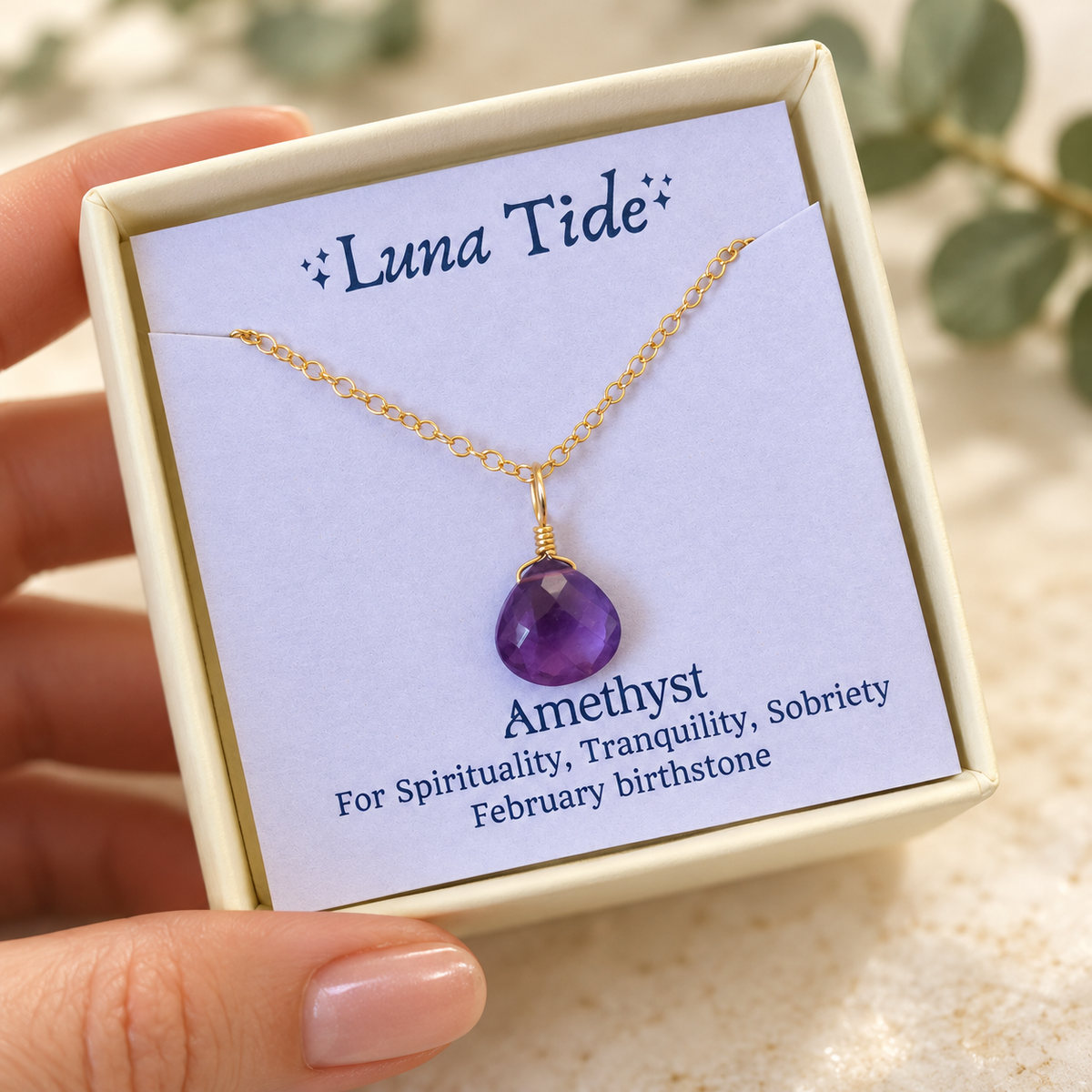 Tiny Amethyst Teardrop Crystal Pendant Necklace