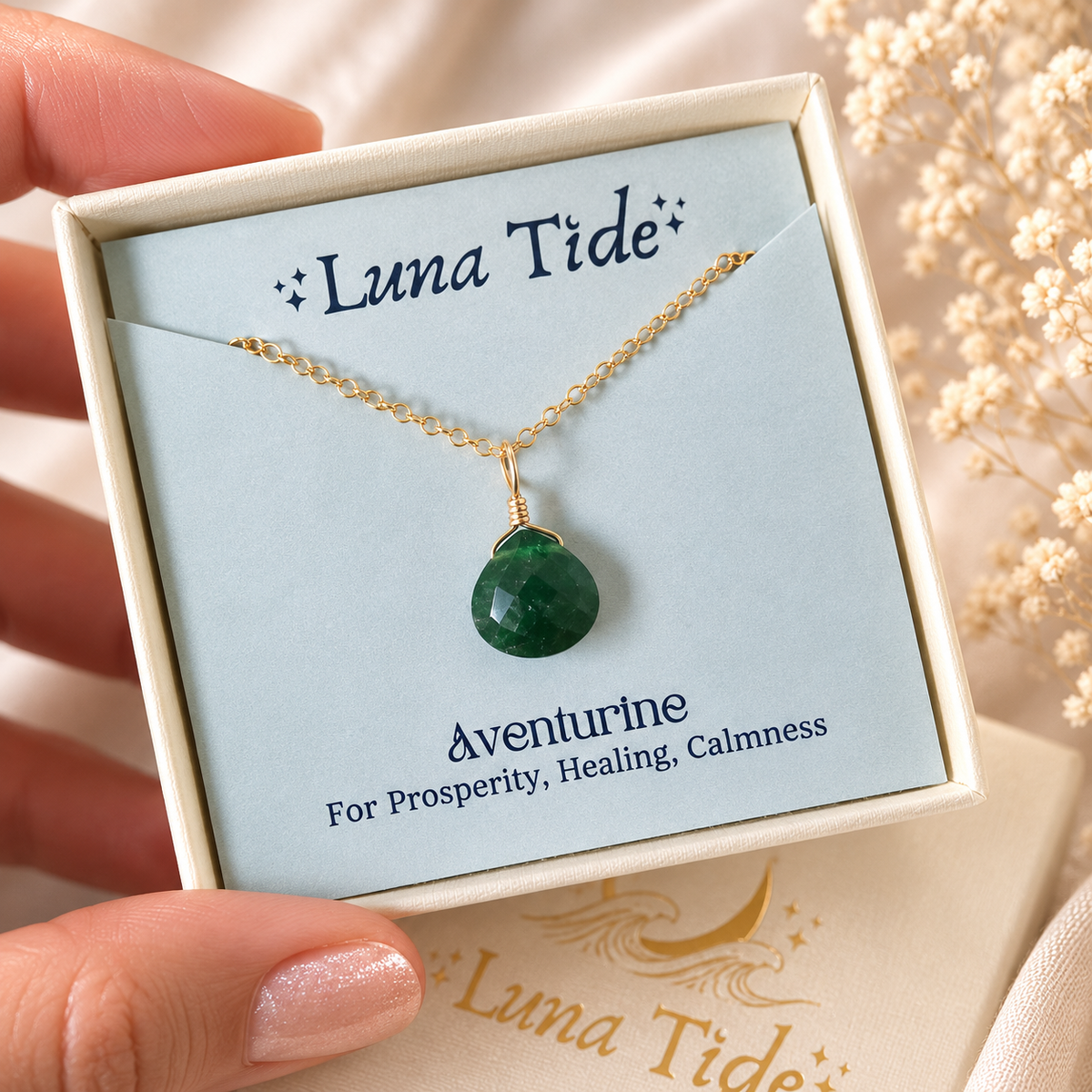 Tiny Aventurine Teardrop Crystal Pendant Necklace