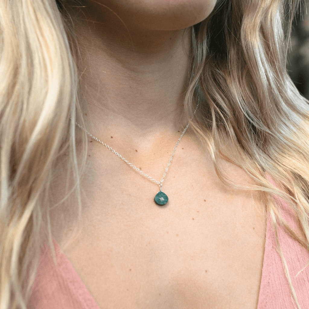 Aventurine Tiny Teardrop Earrings & Necklace Set - Aventurine Tiny Teardrop Earrings & Necklace Set - Sterling Silver / Cable - Luna Tide Handmade Crystal Jewellery