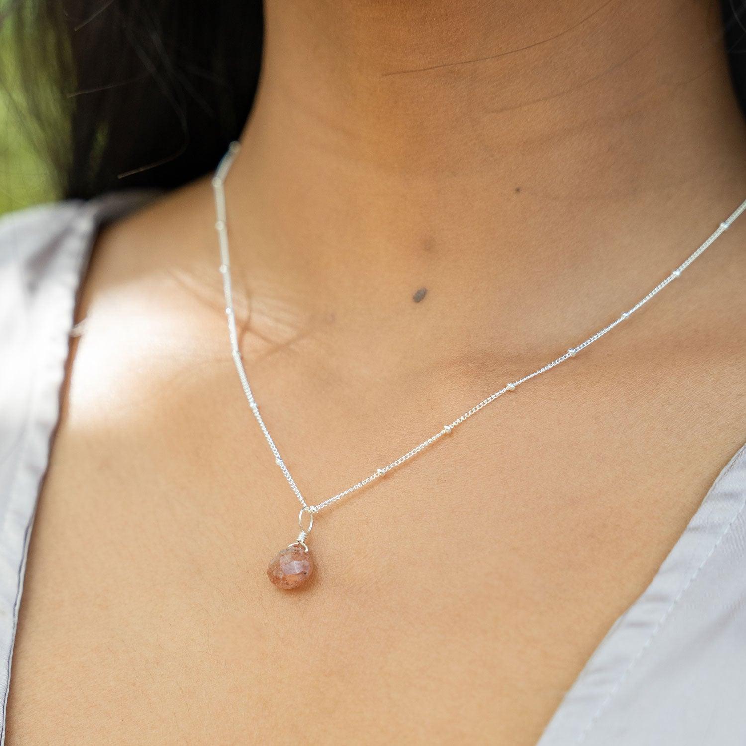 Tiny Sunstone Teardrop Necklace - Tiny Sunstone Teardrop Necklace - 14k Gold Fill / Cable - Luna Tide Handmade Crystal Jewellery