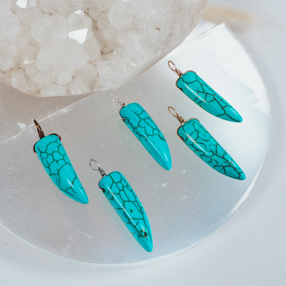 Dyed Turquoise Howlite Tusk Point Pendant