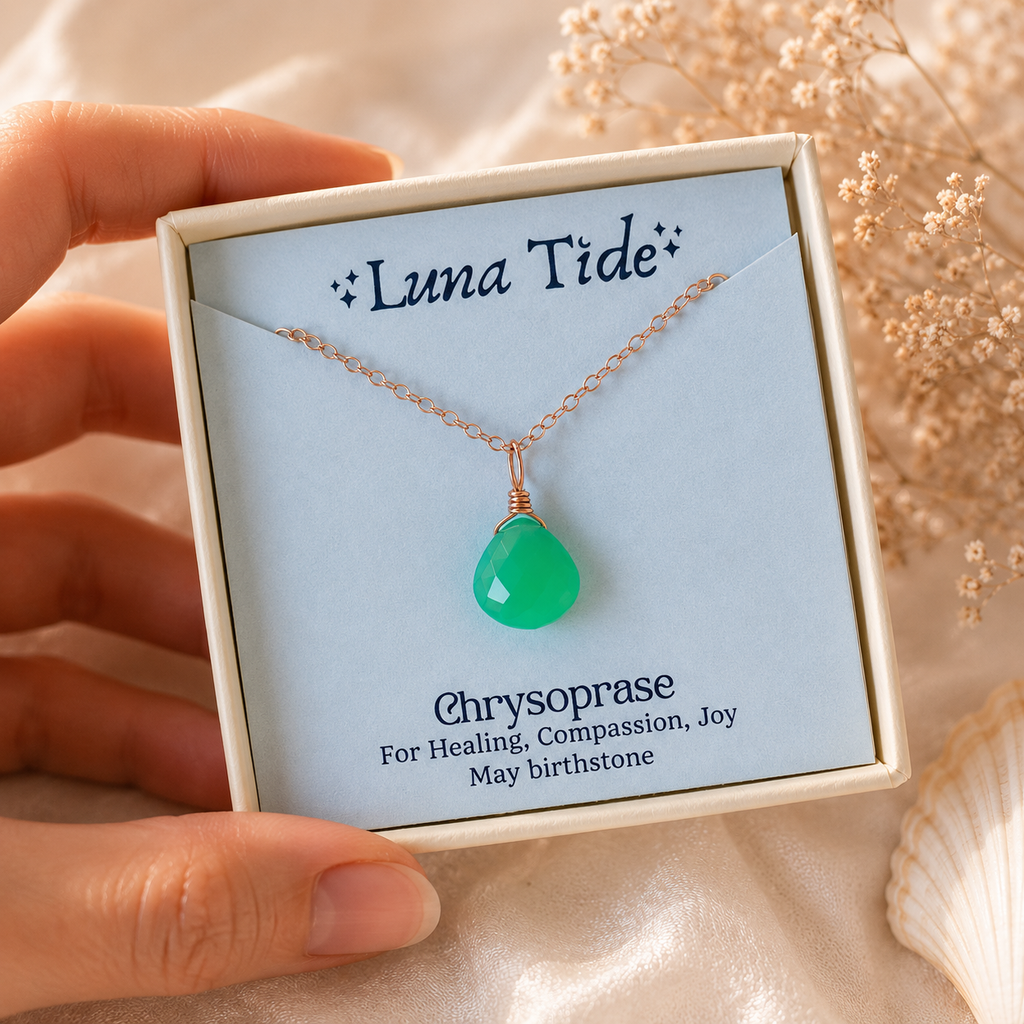 Tiny Chrysoprase Teardrop Crystal Pendant Necklace