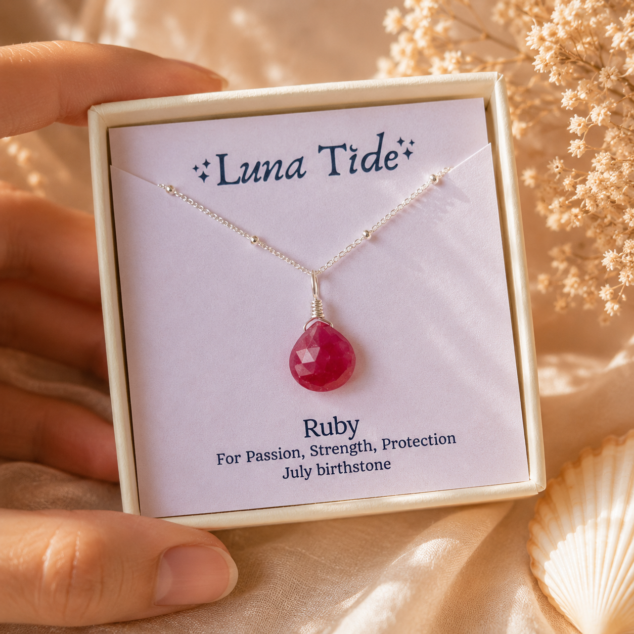 Tiny Ruby Teardrop Crystal Pendant Necklace