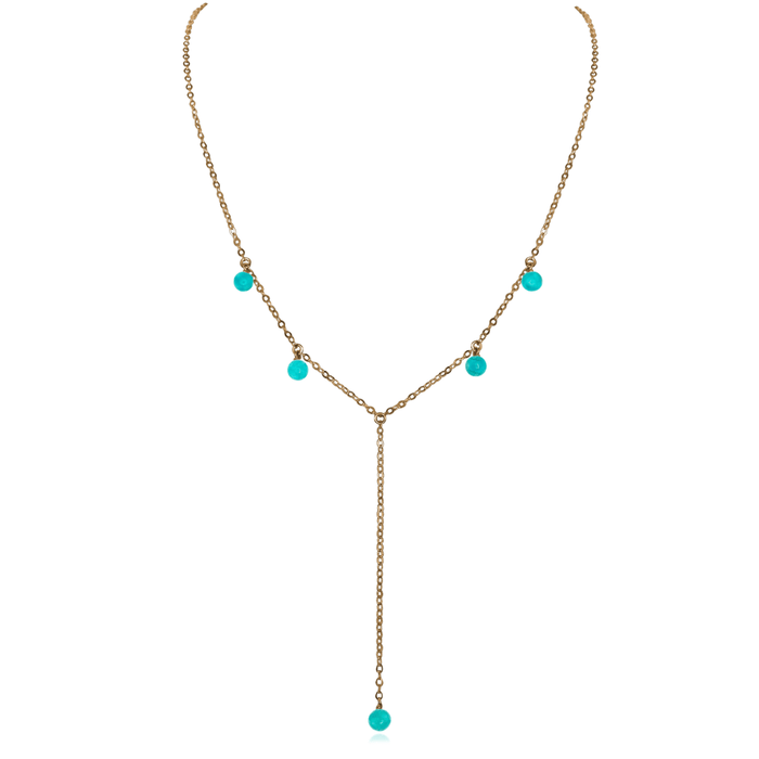 Bronze Turquoise Gemstone Bead Drop Lariat Y Necklace