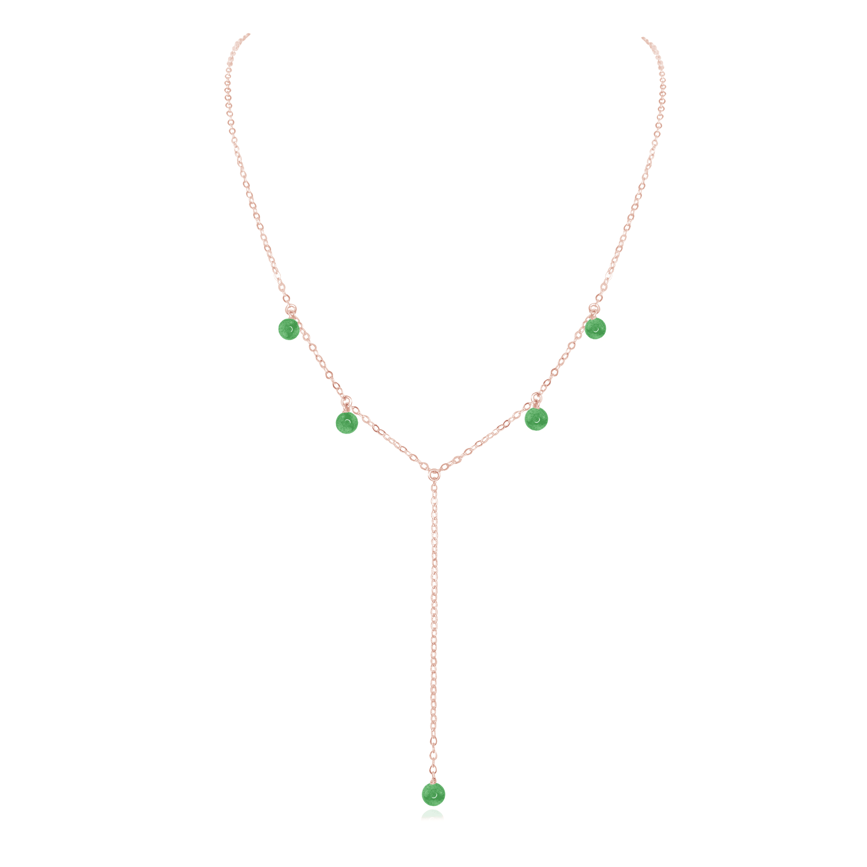 Aventurine Boho Lariat Necklace - Aventurine Boho Lariat Necklace - 14k Rose Gold Fill - Luna Tide Handmade Crystal Jewellery