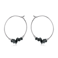 Black Tourmaline Crystal Chip Large Hoop Earrings - Black Tourmaline Crystal Chip Large Hoop Earrings - Stainless Steel - Luna Tide Handmade Crystal Jewellery