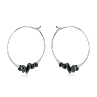 Black Tourmaline Crystal Chip Large Hoop Earrings - Black Tourmaline Crystal Chip Large Hoop Earrings - Sterling Silver - Luna Tide Handmade Crystal Jewellery