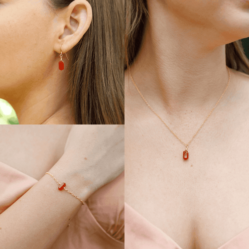 Carnelian Double Terminated Crystal Earrings, Necklace & Bracelet Set - Carnelian Double Terminated Crystal Earrings, Necklace & Bracelet Set - 14k Gold Fill - Luna Tide Handmade Crystal Jewellery