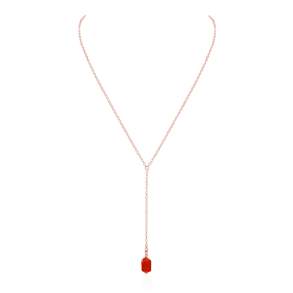 Carnelian Double Terminated Mini Crystal Point Lariat Necklace - Carnelian Double Terminated Mini Crystal Point Lariat Necklace - 14k Rose Gold Fill - Luna Tide Handmade Crystal Jewellery