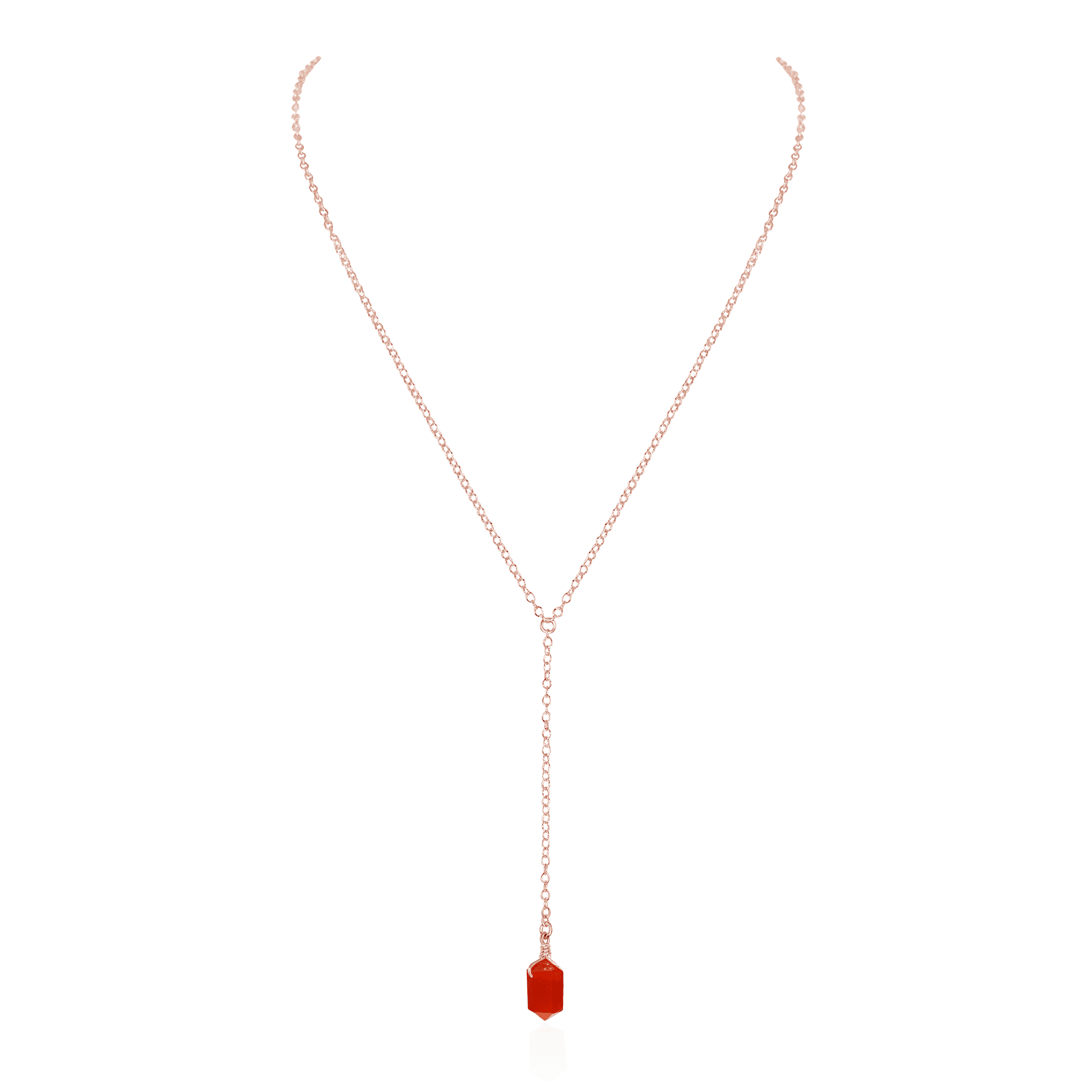 Carnelian Double Terminated Mini Crystal Point Lariat Necklace - Carnelian Double Terminated Mini Crystal Point Lariat Necklace - 14k Rose Gold Fill - Luna Tide Handmade Crystal Jewellery
