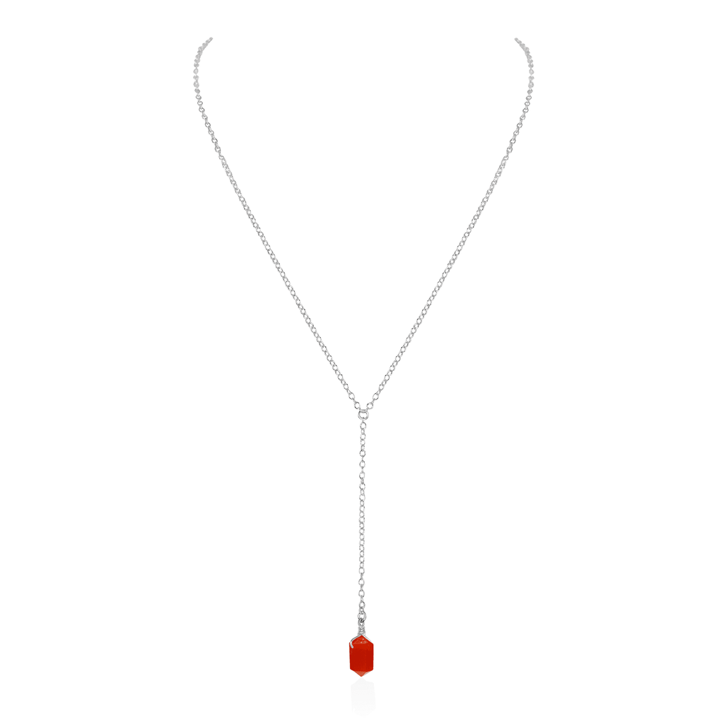 Carnelian Double Terminated Mini Crystal Point Lariat Necklace - Carnelian Double Terminated Mini Crystal Point Lariat Necklace - Sterling Silver - Luna Tide Handmade Crystal Jewellery