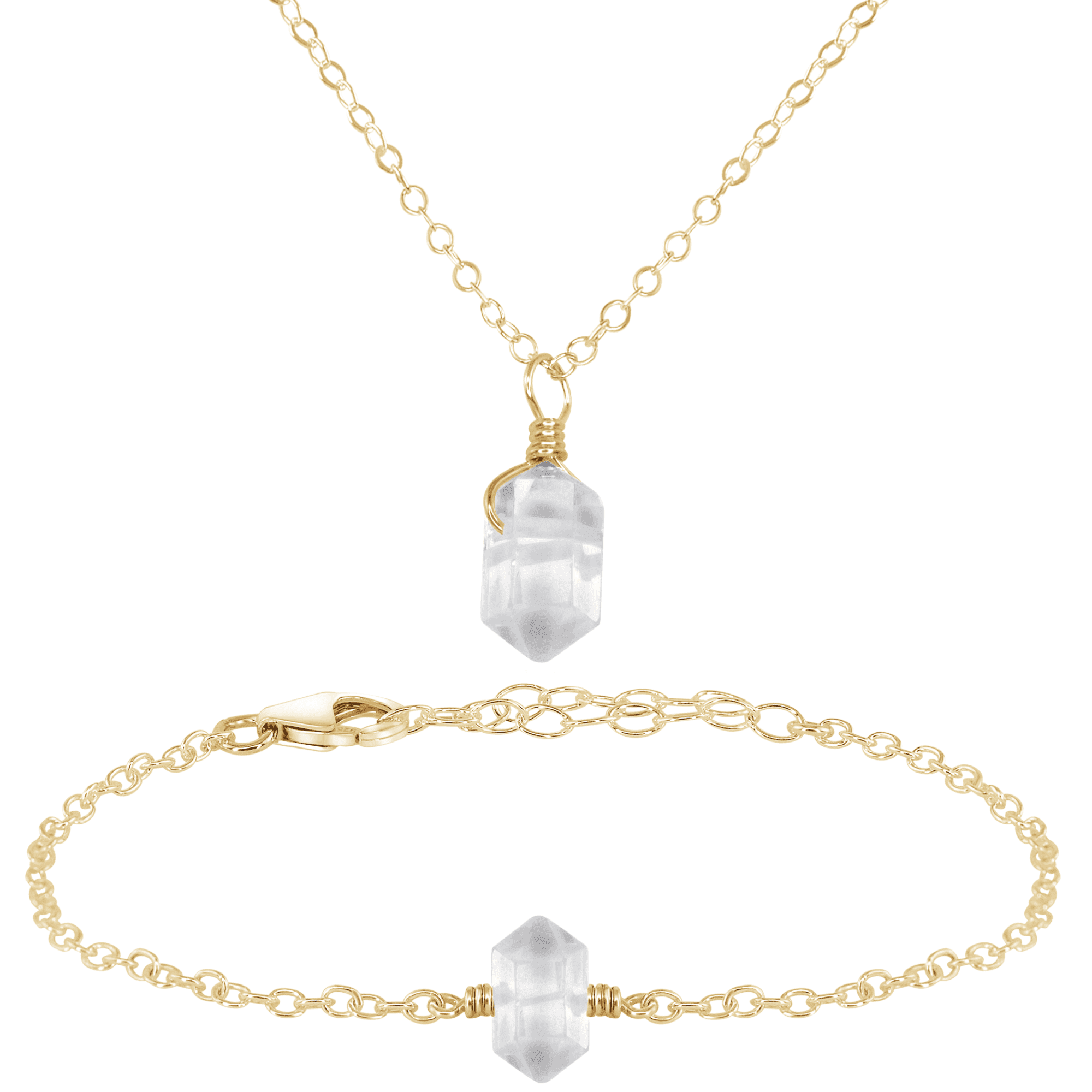 Crystal Quartz Double Terminated Necklace & Bracelet Set - Crystal Quartz Double Terminated Necklace & Bracelet Set - 14k Gold Fill - Luna Tide Handmade Crystal Jewellery