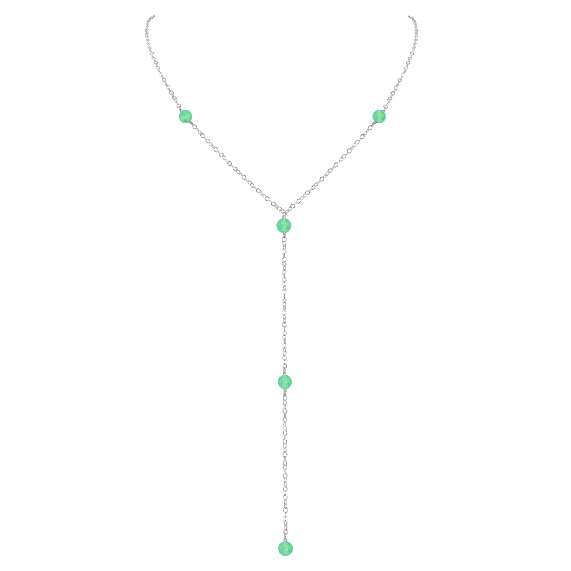Dainty Chrysoprase Lariat Necklace - Dainty Chrysoprase Lariat Necklace - Sterling Silver - Luna Tide Handmade Crystal Jewellery