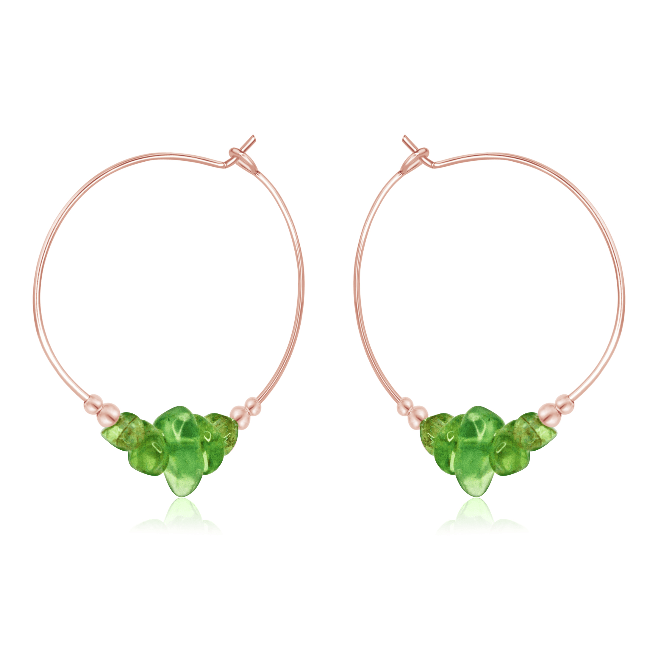 Peridot Crystal Chip Large Hoop Earrings - Peridot Crystal Chip Large Hoop Earrings - 14k Rose Gold Fill - Luna Tide Handmade Crystal Jewellery