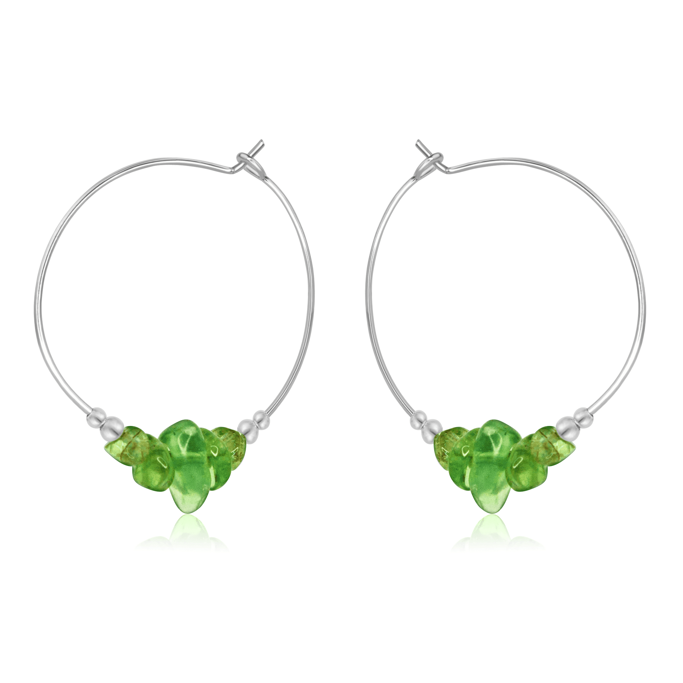 Peridot Crystal Chip Large Hoop Earrings - Peridot Crystal Chip Large Hoop Earrings - Sterling Silver - Luna Tide Handmade Crystal Jewellery