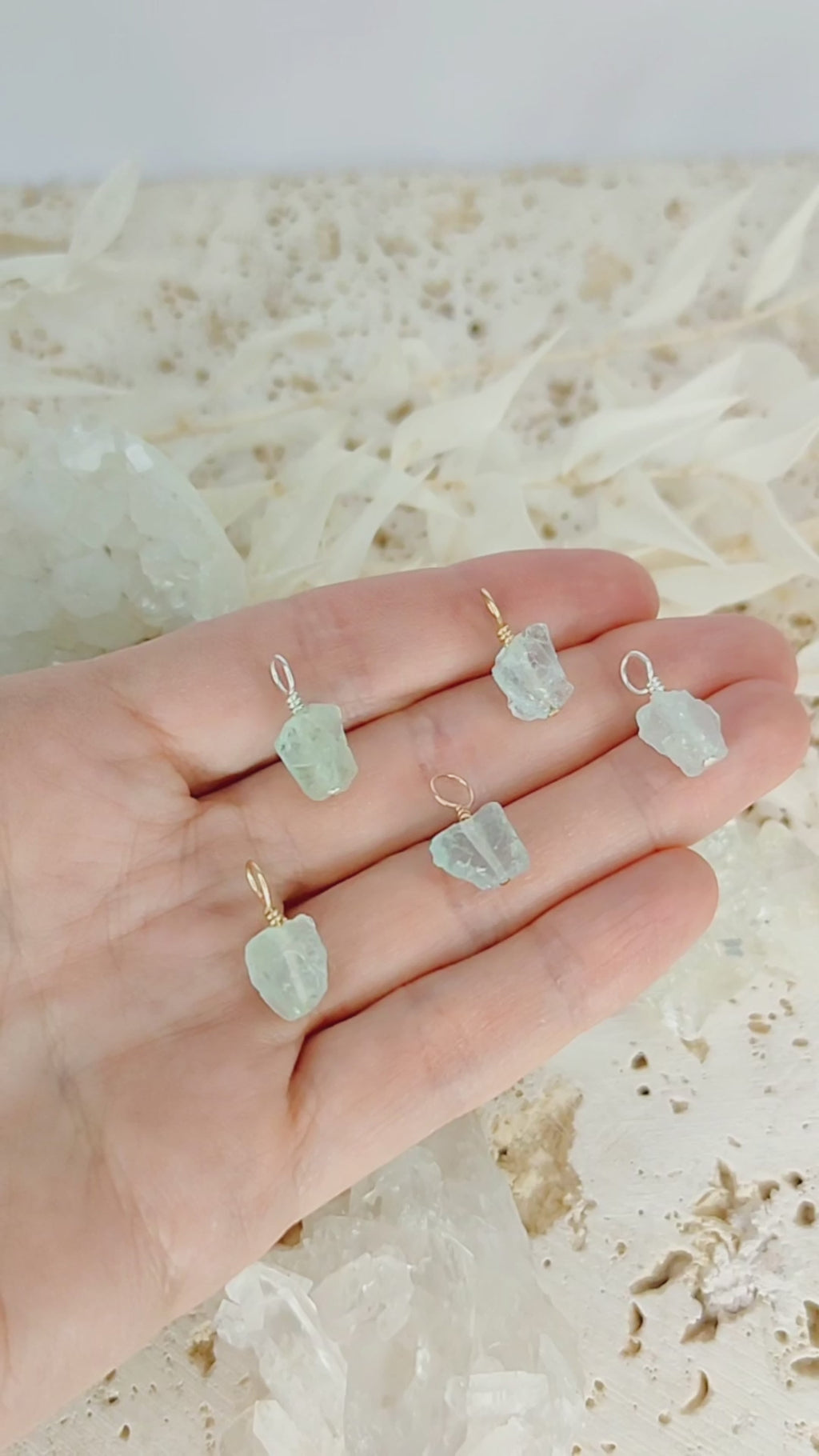 Tiny Raw Blue Aquamarine Crystal Pendant