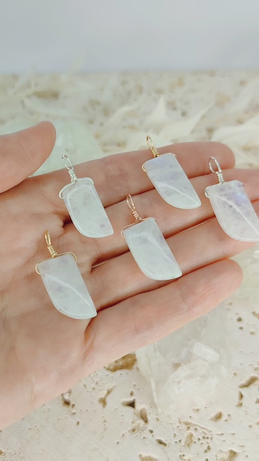 Small Smooth Rainbow Moonstone Crystal Pendant with Gentle Point
