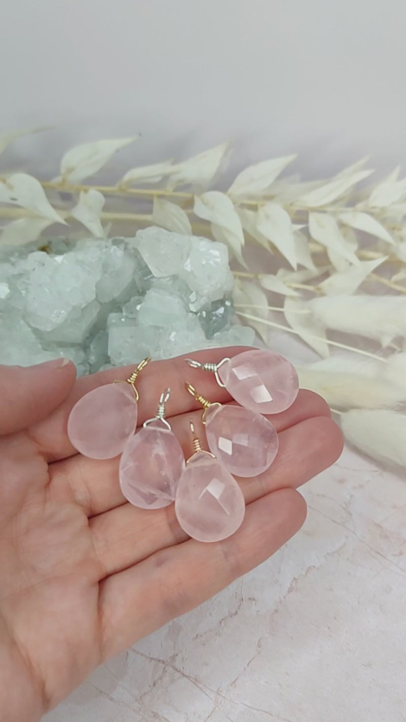 Large Rose Quartz Faceted Pear Crystal Pendant